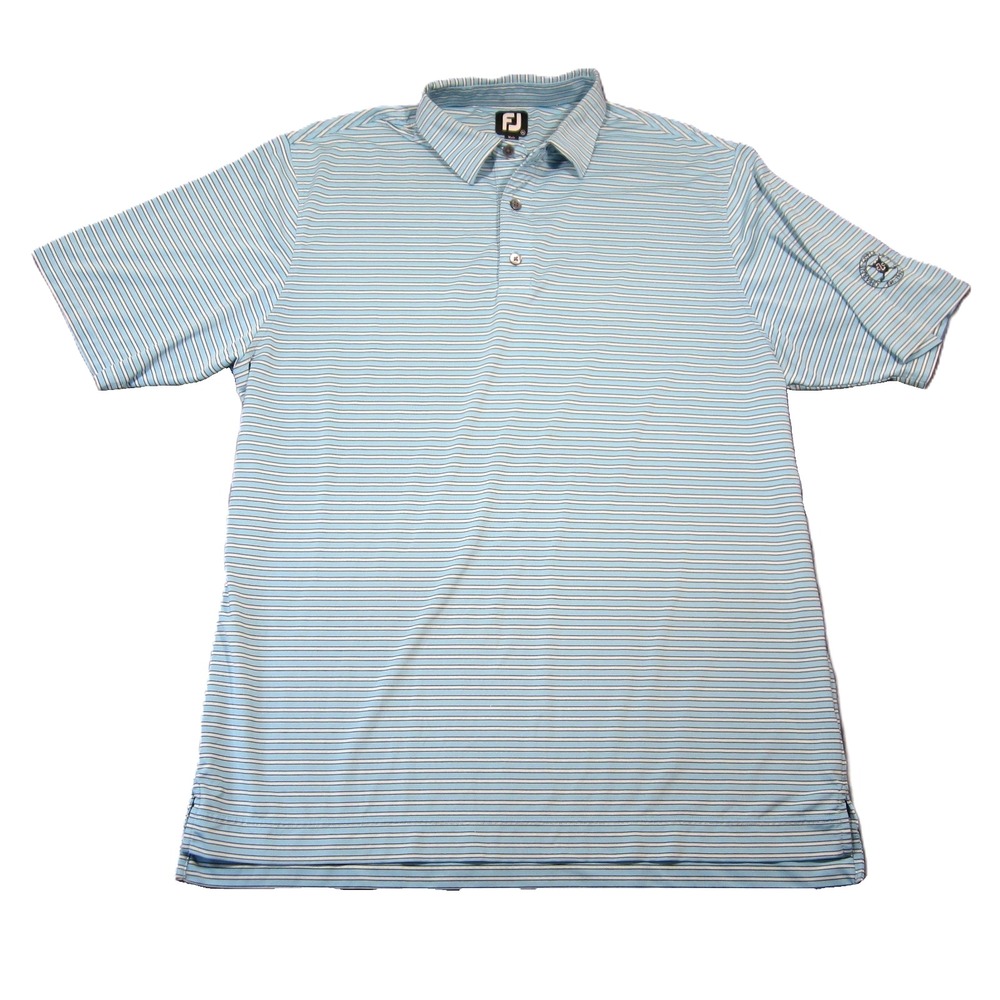 FootJoy Pinstripe Lisle Polo Shirt Mens XL Aqua Golf‎ League Patch Preppy Casual